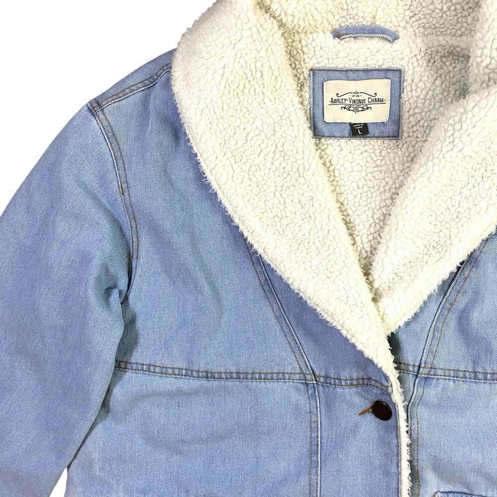 Ashley Vintage Charm Fleece Lined Denim Jacket - L - Picture 2 of 3